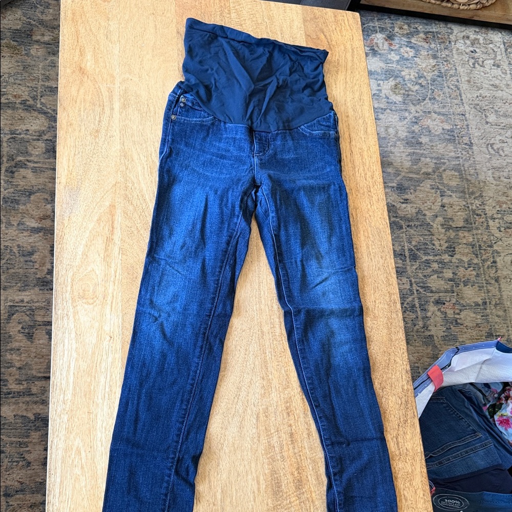 A Pea in the Pod Skinny Maternity Jeans in Dark Blue with Black Waist Panel